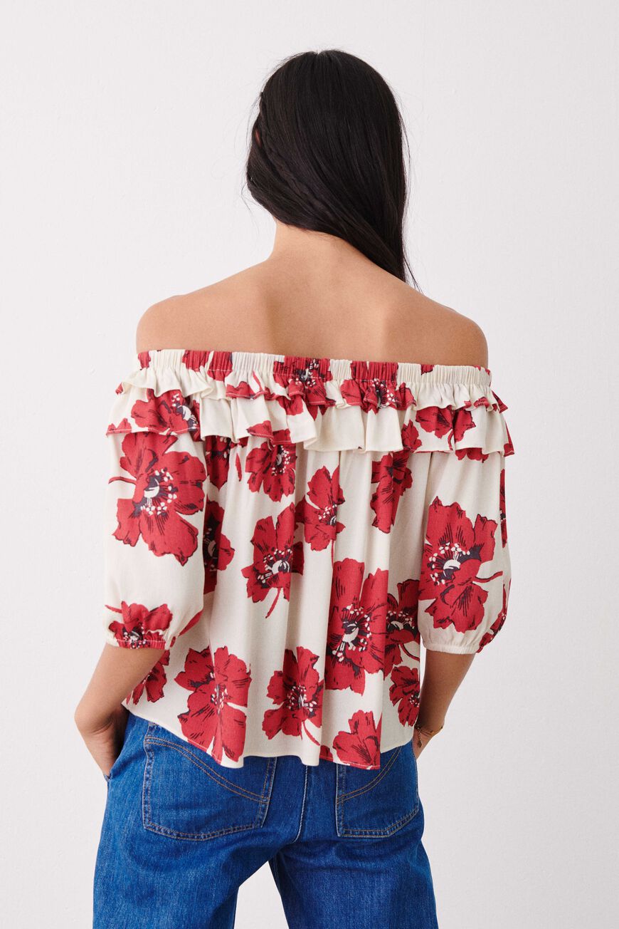 ba&sh floral off-the-shoulder top KAVI RED