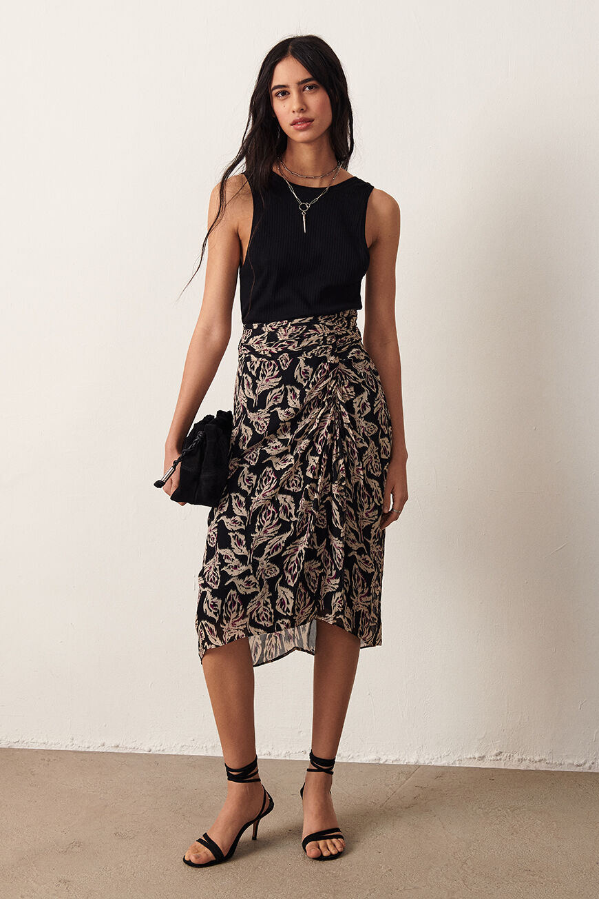 ba&sh printed midi skirt GYNA BLACK