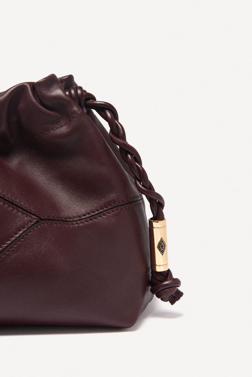 ba&sh small leather clutch bag JUNE BURGUNDY